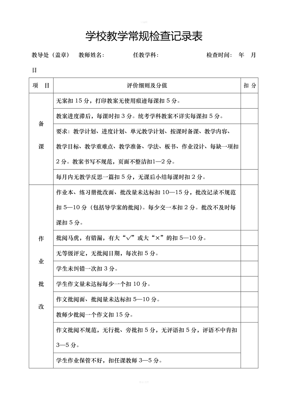 教學(xué)常規(guī)檢查記錄表在教育教學(xué)檢測與評(píng)價(jià)活動(dòng)中的關(guān)鍵作用與實(shí)踐路徑